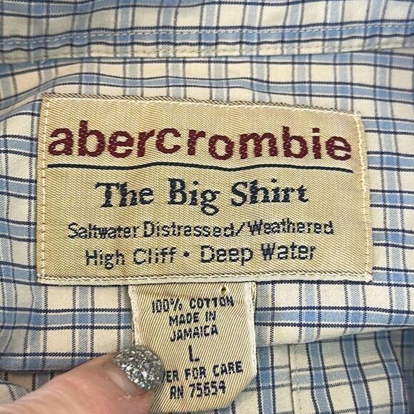 Abercrombie The Big Shirt Saltwater Distressed High Cliff Deep Water Shirt L Lar - Picture 7 of 8